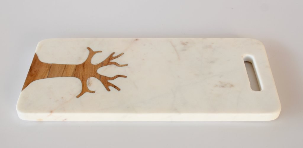 White Marble With Inlaid Wooden Tree With Handle